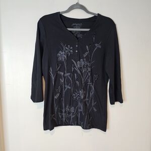 Elegant Black Floral Embroidered Long Sleeve Top